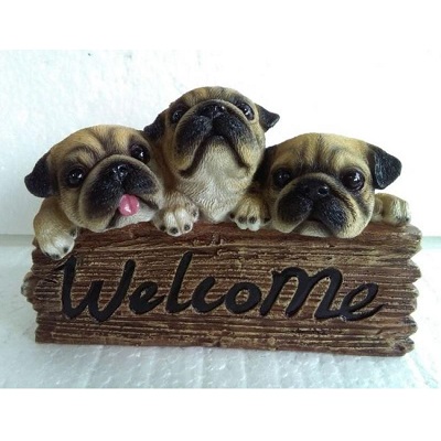 Pugs with Welcome Sign